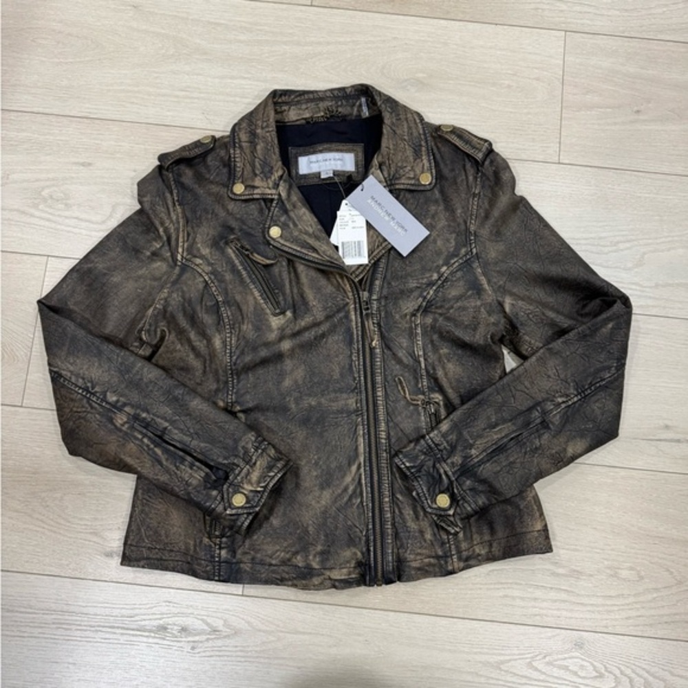 Andrew Marc New York Bronze Leather Moto Jacket